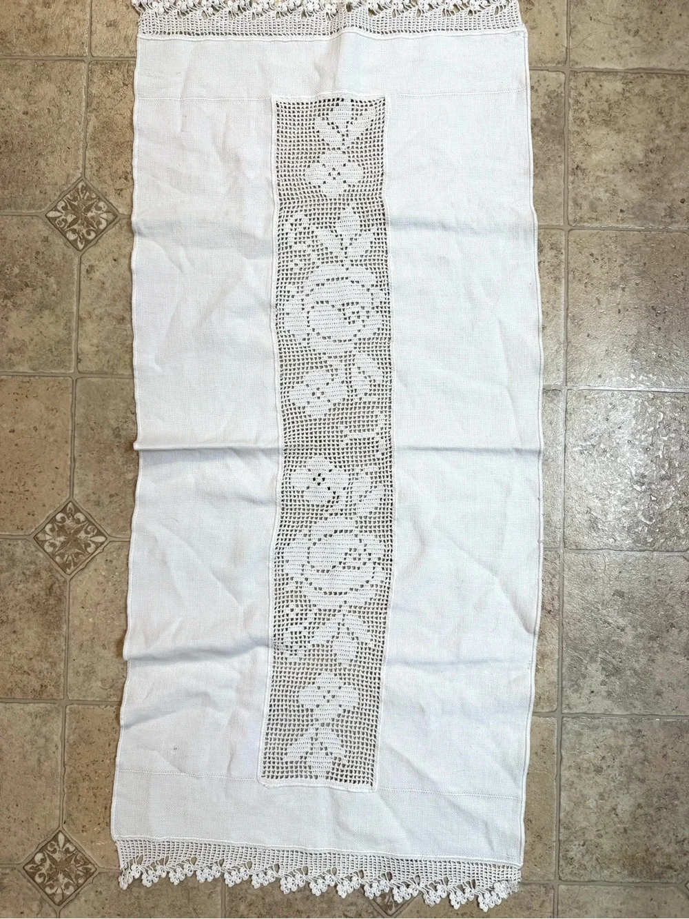 Vintage White Crochet Table Runner